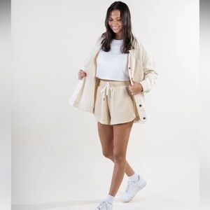 NWT Feat Blanket Blend Fleece Drawstring Lounge Shorts - Oatmilk Size Small